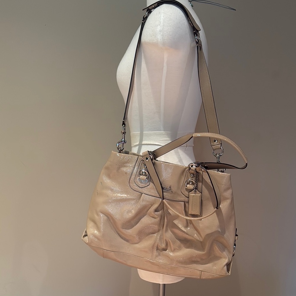 Coach Tan Shoulder Bag with Adjustable Strap and Soft Material